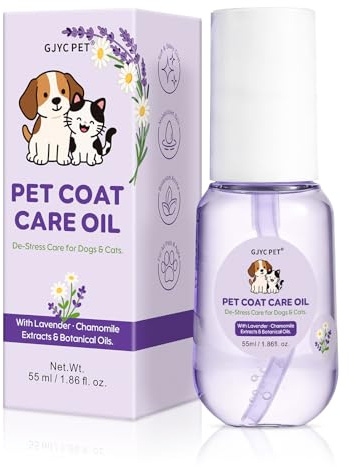 Huile de Soin du Pelage pour Chiens & Chats – Après-shampooing sans Rinçage (Leave-in Conditioner) – Soin Apaisant & Hydratant, Démêlant & Brillance Douce, 55 ML, Lavande & Camomille