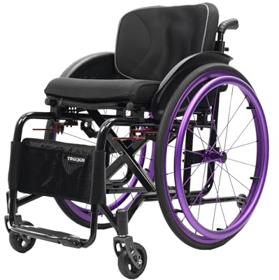 TRGCJGH Silla de ruedas plegable para traslado, Aluminio, Ultraligera, para minusválidos, manual, Reposapiés abatibles，de viaje，portátil(Purple,15.7in Seat Width)