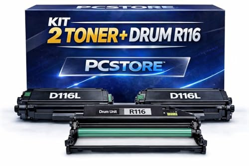 PcStore Kit 2 Toner Compatibili Samsung MLT-D116L + Drum MLT-R116 Unità Tamburo Nero Alta Resa per Samsung Xpress M2625 M2625D M2625DW M2675F M2675FN M2675FW M2825DW M2875FD M2875FW
