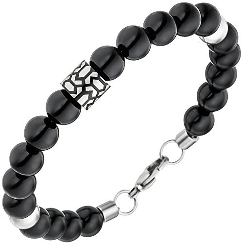 Jobo Herren Armband Onyx Kugeln mit Edelstahl 21 cm Herrenarmband schwarz