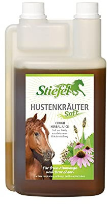 Stiefel Hustenkräutersaft für Pferde, aus einer 100% naturbelassenen Kräutermischung, für freie Atemwege und Bronchien, flüssig mit Dosierflasche, 1l