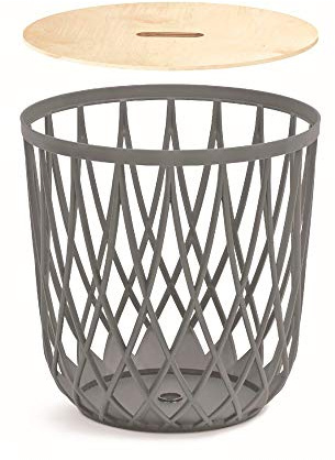 Multifunktioneller Korb 55L Prosperplast Uniqubo aus Kunststoff in grau steinfarben 44,7 (Länge) x 44,7 (Breite) x 45 (Höhe) cm mit Holzdeckel