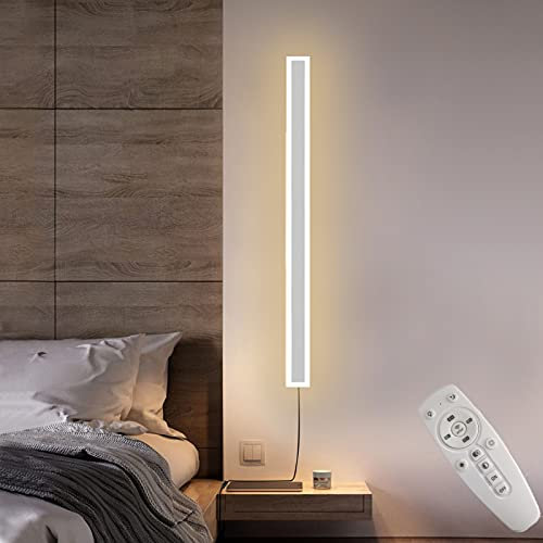 Weiß Wandlampe Innen mit Schalter LED Dimmbar Schlafzimmer Wandleuchte mit Fernbedienung, Modern Lang Lichtleiste Up and Down Gang Wandbeleuchtung mit Schalter und Steckkabel, 2700-6500K,150cm 78w