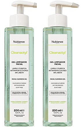 NUBIANCE - Cleanactyl® Gel Limpiador Facial, 2x200ml - Para Piel Mixta a Grasa, Tendencia al Acné y Manchas