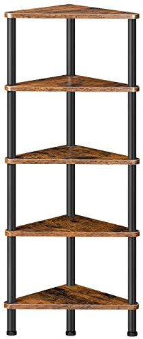 HOOBRO Eckregal mit 5 Ebenen, industrielles Eckregal Stehend, Bücherregal, Standregal, Eck-Bücherregal zur Präsentation von Pflanzenblumen, Aufbewahrungsregal für kleine Räume, Vintagebraun EBF33CJ01