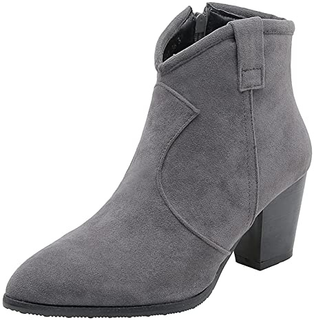 Lroey Reoly Botines Mujer Tacón Ancho, Botas de Vaquero Casual Zip Botines Tacón Medio Puntiagudo 429 Gris Talla 37 EU