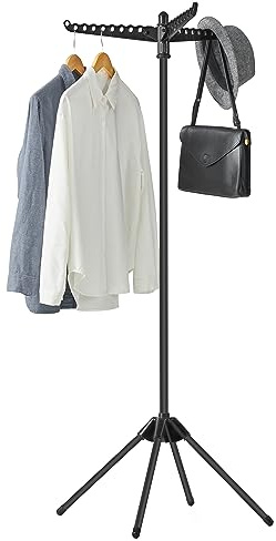 SONGMICS Clothes Drying Rack, 59-Inch Folding Laundry Drying Rack with 3 Rotatable Arms for Hangers, 4 Legs, Stainless Steel, for 27 Pieces of Clothes, Black ULLR510B01