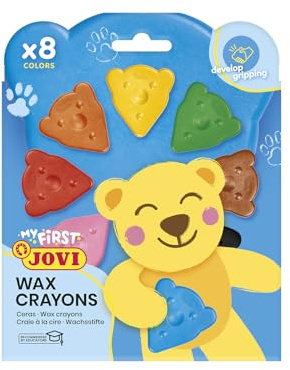 Jovi - Cires ergonomiques pour enfants MY FIRST CRAYON - Lot de 8 cires en forme d'ours pour un apprentissage créatif, couleurs assorties, super résistantes, sans tache