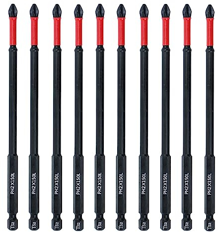 AUTOTOOLHOME 10 Pack Phillips PH2 Magnetic Anti Slip Screwdriver Bit Set 6 inch Length TS2 Anti-Slip Long Drill Bits Impact Driver Bits