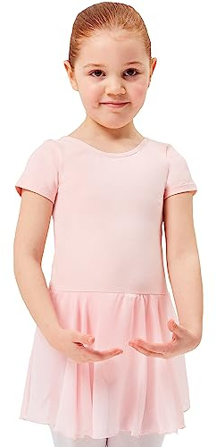 tanzmuster ® Ballettkleid Mädchen Kurzarm - Lucy - Baumwolle - Chiffon Röckchen - ballett-rosa, Größe:128/134