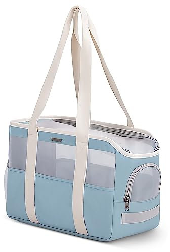 ALLSOPETS Weiche Tragetasche für Kleine Hunde Katzen, Faltbare Atmungsaktive Hundetasche mit Sicherheitsleine, Leichte Haustiertasche für Reisen Tierarztbesuche Outdoor (Himmelblau)