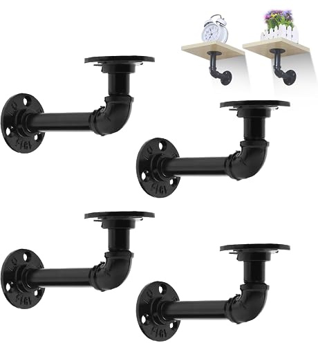 MLOQI 4 Pack Industrial Pipe Shelf Brackets, Industrial Wall Bracket for Shelves (14 cm / 5.5 Inches)