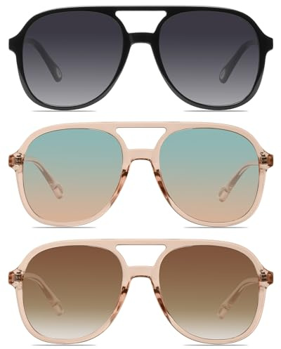YDAOWKN Retro Square Aviator Sunglasses for Womens Mens Vintage 70s Double Bridge Sun Glasses