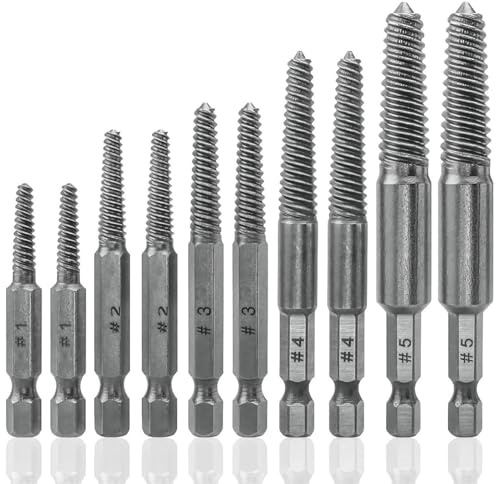 Gasea 10Pcs Screw Extractor Drill Bit Set, 10pcs 1/4 Hex Shank Easy Out Bolt Extractor Damaged Screw Remover Stripped Screw Removal Tool for Removing Broken Bolts, Studs