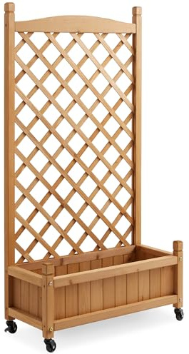 Casafield 48 Raised Garden Bed with Trellis - Wooden Diamond Lattice for Climbing Plants and Planter Box with Drainage Holes and Wheels