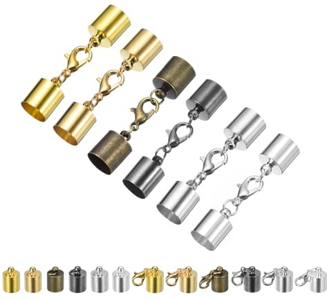 QUARKZMAN 30 uppsättningar 9 mm lädersnodd terminaler med Chela-karbinhakar, fatterminatorer för gör-det-själv tillverkning av läderarmband, 6 färger i 1 set