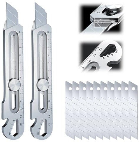 Schweres Mehrzweck Gebrauchsmesser, 2025 Profi Cuttermesser mit 10 Abbrechklinge, Edelstahl Universalmesser, Mehrzweck Teppichmesser Druckguss Cutter Messer (2 Stück)