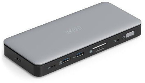 DIGITUS USB-C Docking Station - 11 porte - 2x HDMI, 1x Displayport UltraHD 4k/60Hz - 2x USB-A 3.2 Gen2, 1x USB-C 3.2 Gen2-1x RJ45 - Doppio lettore di schede - 1x audio 3,5mm - Grigio