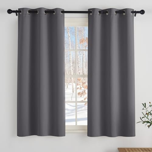 PONY DANCE Cortinas Cortas 2 Piezas Cortinas Opacas Termicas Aislantes Frio y Calor 90x137cm Curtains Blackout para Cocina Comedor Salon con Ojales,Gris