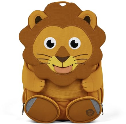 Affenzahn Amico Grande Mochila de guardería para niños de 3 a 5 años guardería a tiempo completo divertida funcional volumen 8 L, León - Amarillo, 8 L, Casual