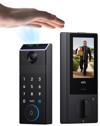 eufy Security Smart Lock FamiLock S3 Max with Palm Vein Recognition, Keyless Entry Front Door Lock, Wi-Fi Keypad Deadbolt+ 2K HDR Doorbell Camera, 16GB Built‑in Storage, BHMA 1, Rear Lock Video Screen