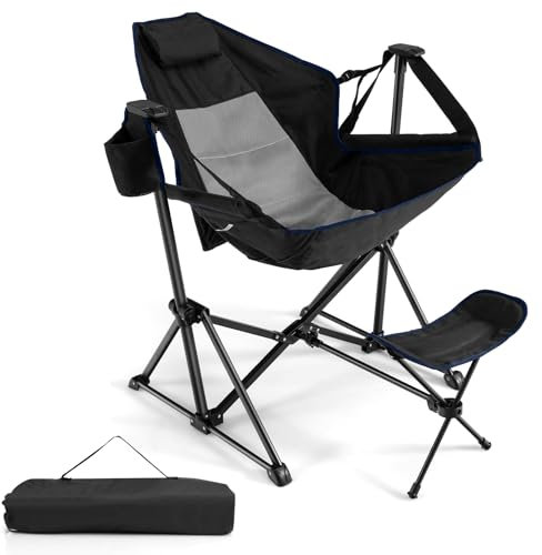 COSTWAY Campingstol med fotstöd, justerbart ryggstöd, nackstöd och mugghållare, vikbar fiskestol, fällstol, lastkapacitet 150 kg, inklusive bärväska (svart)