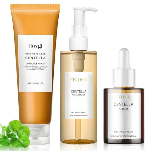 3 Piezas Centella Skincare Set, Centella Cleansing Oil, Centella Limpiador Facial, Centella Asiatica Serum, Aceite Limpiador Facial Centella, Control de Grasa, Hidratación
