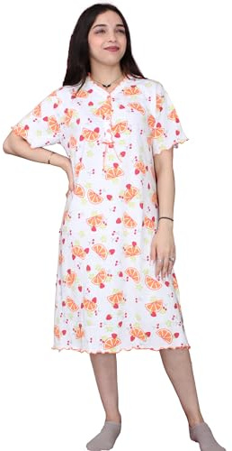 Leedya Camicia da Notte Donna Estiva, Made in Italy - Vestaglia 100% Cotone - Pigiama vestibilità Svasata e Morbida - Maniche Corte 7 Bottoni (706_FANT6_23_ Arancio, XL)