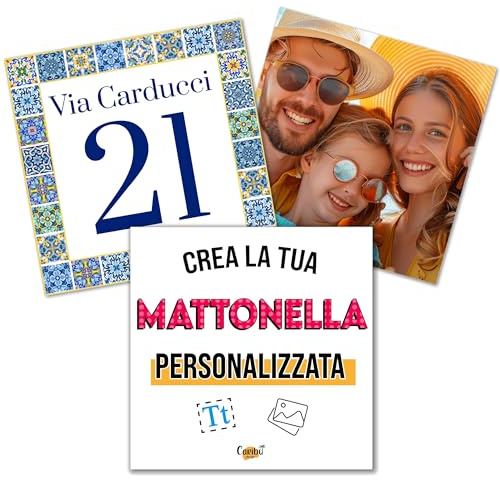 Caribu design Mattonella Personalizzata per Interno o Esterno - Piastrella in Ceramica 15,2x15,2 cm con Foto, Immagini Cornice Indirizzo Via Numero Civico Nome Testo - Idea Regalo Personalizzabile