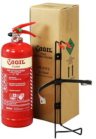 Vigil 2 Litre Foam Fire Extinguisher - Suitable for Class A & B Fires - 8A 55B Rating - 5-Year Warranty
