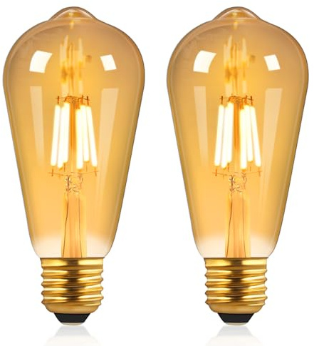Liuyife Lampadina Led Edison Vintage, 6W(Equivalente a 60W), ST64 Bianco Caldo 2700K, Non Dimmerabile, Filamento a Vite E27 Ambrato, Adatta Per Libreria Bar, Lampadario Camera da Letto, 2 Pezzi