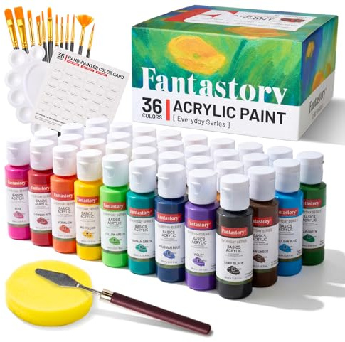 Fantastory Acrylfarben Set 36 x60 ml, Acrylic Paint mit 16-teiligem Zubehör