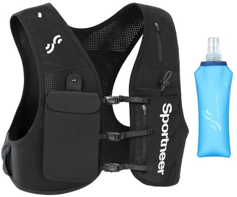 Sportneer Ultralätt 5 l vätskeryggsäck, fukttransporterande väst, justerbara bröstremmar, vätskeryggsäck, cykelryggsäck för löpning, camping, vandring
