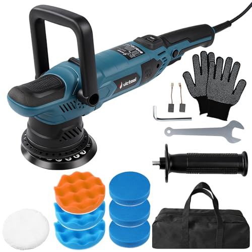 Polisseuse excentrique pour voiture, 15 mm, 1600 W, 6 vitesses variables (600-3600 tr/min), avec éponge et chiffons de polissage en laine, Idéale pour le polissage de voitures, motos et meubles