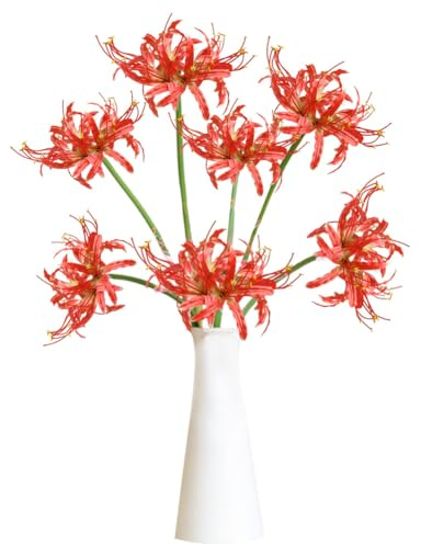 Magicherry 7 tallos de 26.4 pulgadas de lycoris radiata artificial, lirio de araña roja sintética, flores de equinoccio de seda para ramos de jarrón, decoración del hogar, oficina, boda (rojo)