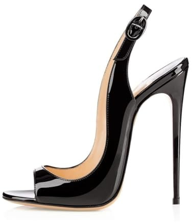 EDEFS Scarpe Peep Toe Donna Slingback Sandali Tacco a Spillo con Cinturino Caviglia Fibbia Nero Taglia EU38