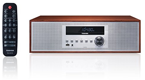 Toshiba TY-CWU700 Vintage Style Retro Look Micro Component Wireless Bluetooth Audio Streaming & CD Player Wood Speaker System + Remote, USB Port for MP3 Playback, FM Stereo Digital Tuner, AUX Input
