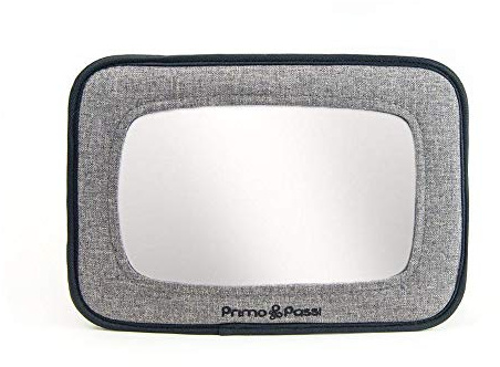 Primo Passi Baby Car Mirror for Rear Facing Infant Car Seat – Backseat Safety Mirror with Wide Crystal Clear View, Shatterproof Acrylic, Adjustable Headrest Mount (Black Melange)