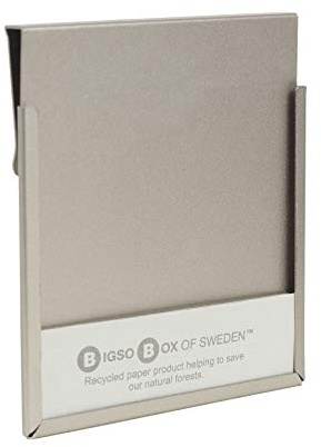 Bigso Box of Sweden Porta etichette metallo (grandi) - Porta etichette per contenitori, etichette per raccoglitori e portariviste con supporto per fissaggio ai bordi - Set da 4 - argento opaco