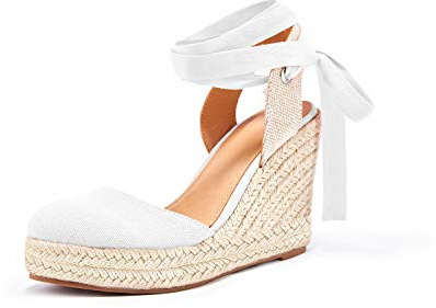 Nailyhome Women's Espadrille Wedge Sandals Closed Toe Lace Up Platform Ankle Wrap Summer Casual Shoes