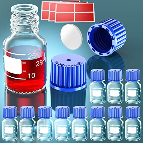 zhanxubio GL25 25 ml GL32 50 ml GL45 100 ml 250 ml 500 ml 1000 ml botellas redondas de almacenamiento de medios botellas de vidrio (25ml 10pcs)