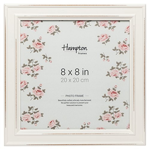 Hampton Frames PALOMA - Marco de fotos cuadrado | 8 x 8 pulgadas (20 x 20 cm), blanco, vidrio, tablero DM | Acabado envejecido, exhibición de pared o mesa, parte trasera desplegable | Marco de