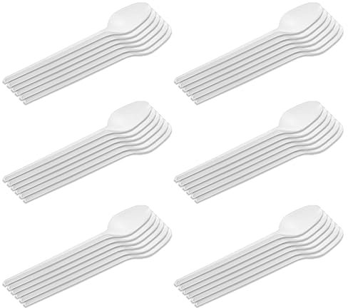 Acan Tradineur - 6 Paquetes de 24 cucharillas de plástico - Material Reutilizable y reciclable - Longitud de 12,5 cm - Color Blanco - Total 144 Uds