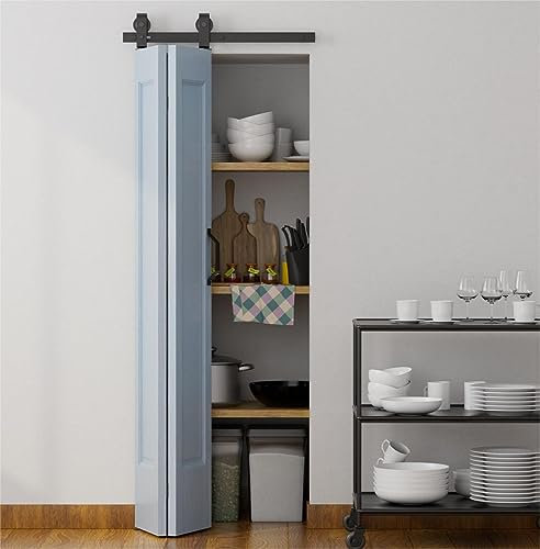 HOCONNIE 293 cm/9,6 fot/9,6 fot, dubbelvikbar, skjutdörrskit för ladugårdsdörr, skjutdörr, spår för 2 garderobsdörr