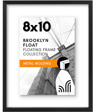 Americanflat aluminium 8 x 10 flytande bildram i svart – använd som 8 x 10 bildram eller 5 x 7 flytande ram – fotoram med smal metallgjutning och polerat plexiglas med hängande hårdvara