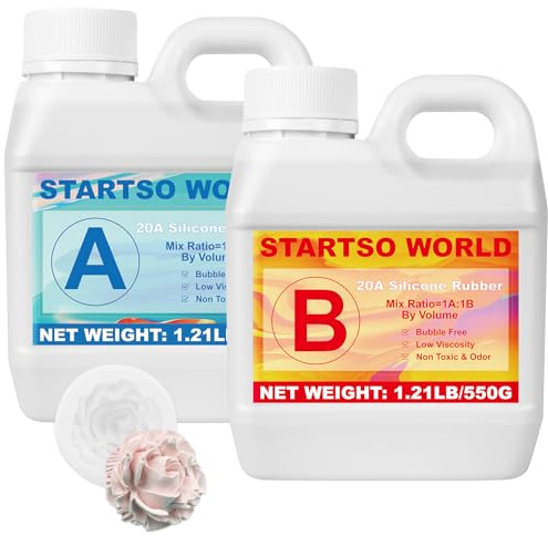 Silicona para moldes 20A, 1L Goma de Silicona Líquida Transparente, Curación Rápida, No Tóxico, Ideal para Fundir Resinas, Moldear, Cera, Yeso