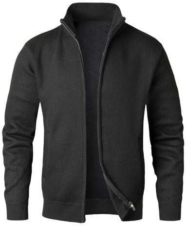 OlyljpinZ Hombres de Punto Cardigan Forro Polar Suéter de Punto Clásico Cuello de Pie de Manga Larga Casual Sudadera Cálida con Cremallera Completa de Punto Jumper Grueso Abrigo de Invierno
