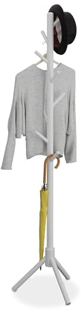 Relaxdays Perchero de Pie con 8 Perchas, Madera de Haya, Colgador de Chaquetas y Abrigos, 173 x 43,5 x 37 cm, Blanco