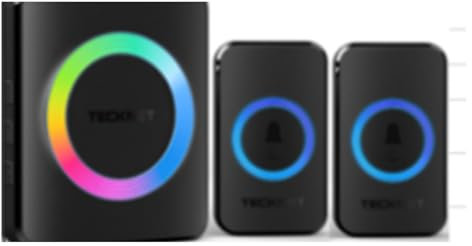 TECKNET Sonnette sans Fil Exterieur Etanche, Sonnette sans Fil Portée 600m, Kit de Sonnette avec 1 Récepteur Enfichable et 2 émetteurs, Indicateur RVB, 60 Mélodies, 5 Niveaux de Volume