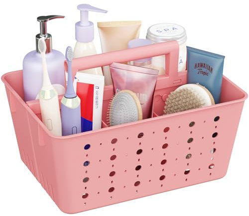 Lifewit Portable Shower Caddy Basket with Handle, Plastic Shower Caddy Dorm, Cleaning Storage Organiser for Car, Bathroom, Garden, Kitchen, College, Dorm Room Essentials, Pink